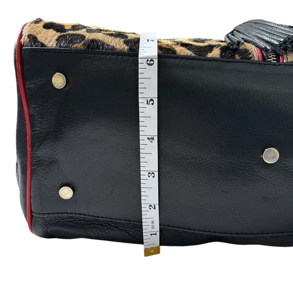 Aqua Madonna Leopard Calf Hair Large Leather Shoulder Bag Red Tassel Zip Satchel - Picture 15 of 15